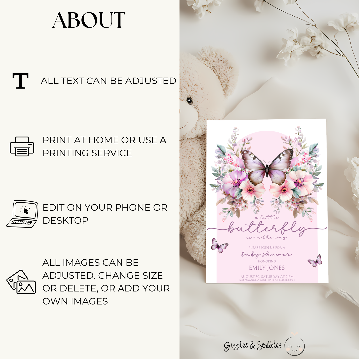 Baby Shower Invitation Bundle - Pink Butterfly BS41