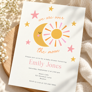 Over the Moon Baby Shower Invitation – Celestial Sun & Moon BS345