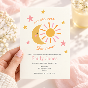 Over the Moon Baby Shower Invitation – Celestial Sun & Moon BS345