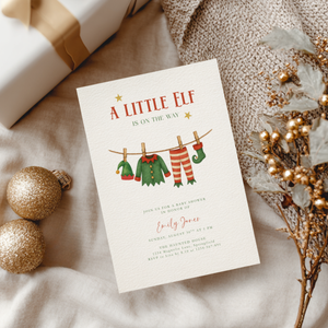A Little Christmas Elf Is On The Way Baby Shower Invitation BS224