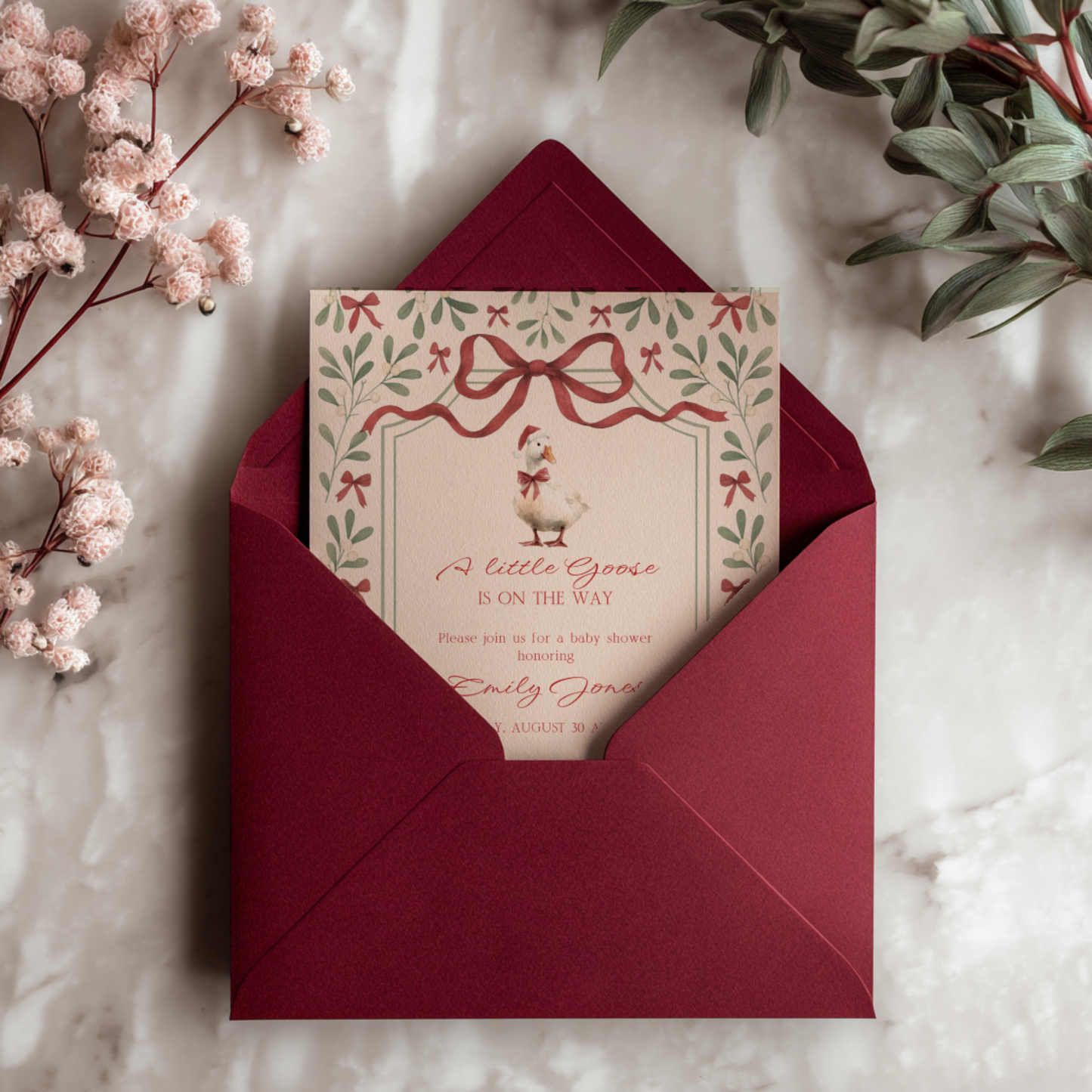 Baby Shower Invitation - Little Goose Christmas Baby Shower Invitation BS251