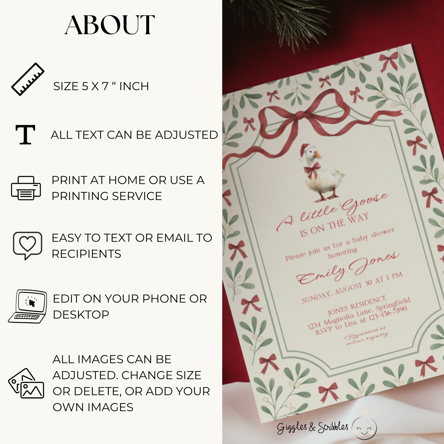 Baby Shower Invitation - Little Goose Christmas Baby Shower Invitation BS251