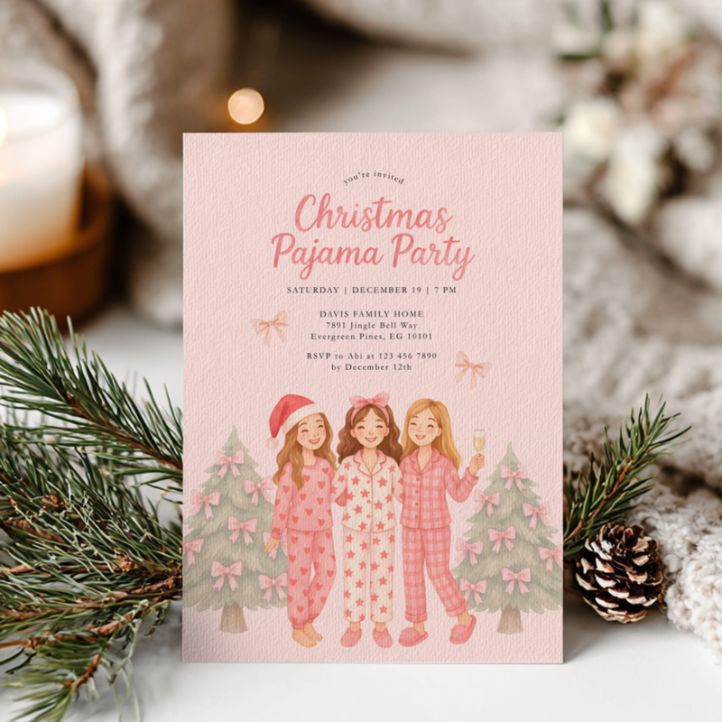 Christmas Pajama Party Invitation Template for Adult (Champagne) L34