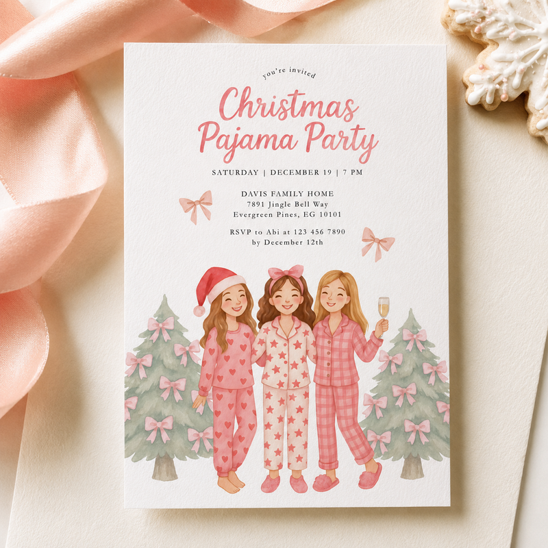 Christmas Pajama Party Invitation Template for Adult (Champagne) L34