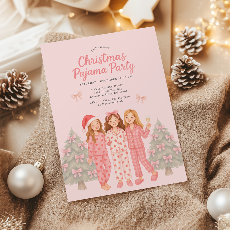 Christmas Pajama Party Invitation Template for Adult (Champagne) L34