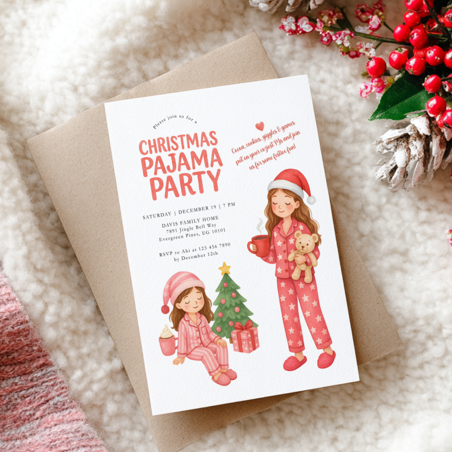 Christmas Pajama Party Invitation Template L33