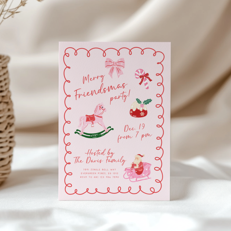 Pink Hand Drawn Christmas Invitation Template L51