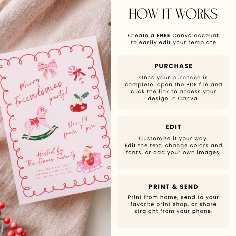 Pink Hand Drawn Christmas Invitation Template L51