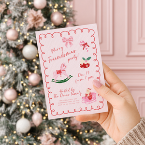 Pink Hand Drawn Christmas Invitation Template L51