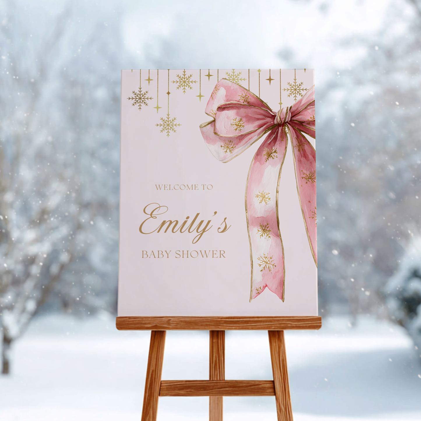 Pink Bow Christmas Baby Shower Welcome Sign for Girl BS250