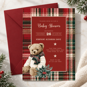 Classic Christmas Polo Bear Baby Shower Invitation L61