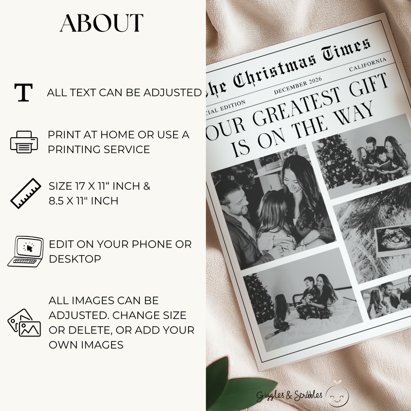 Christmas Pregnancy Announcement Foldable Newspaper Template NP4