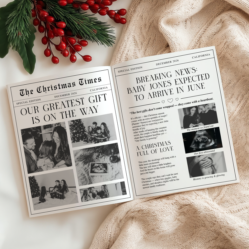 Christmas Pregnancy Announcement Foldable Newspaper Template NP4