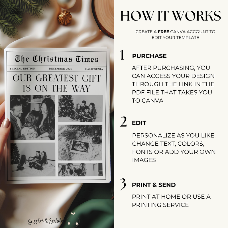 Christmas Pregnancy Announcement Foldable Newspaper Template NP4