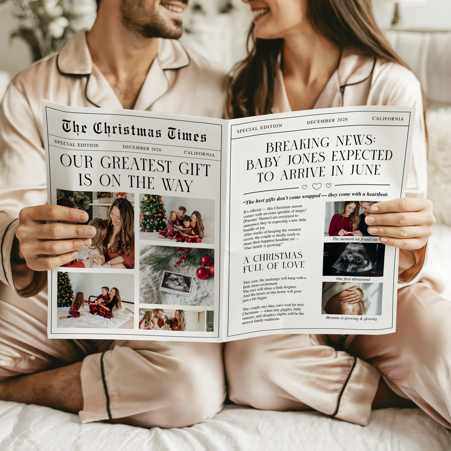 Christmas Pregnancy Announcement Newspaper Template Foldable NP4