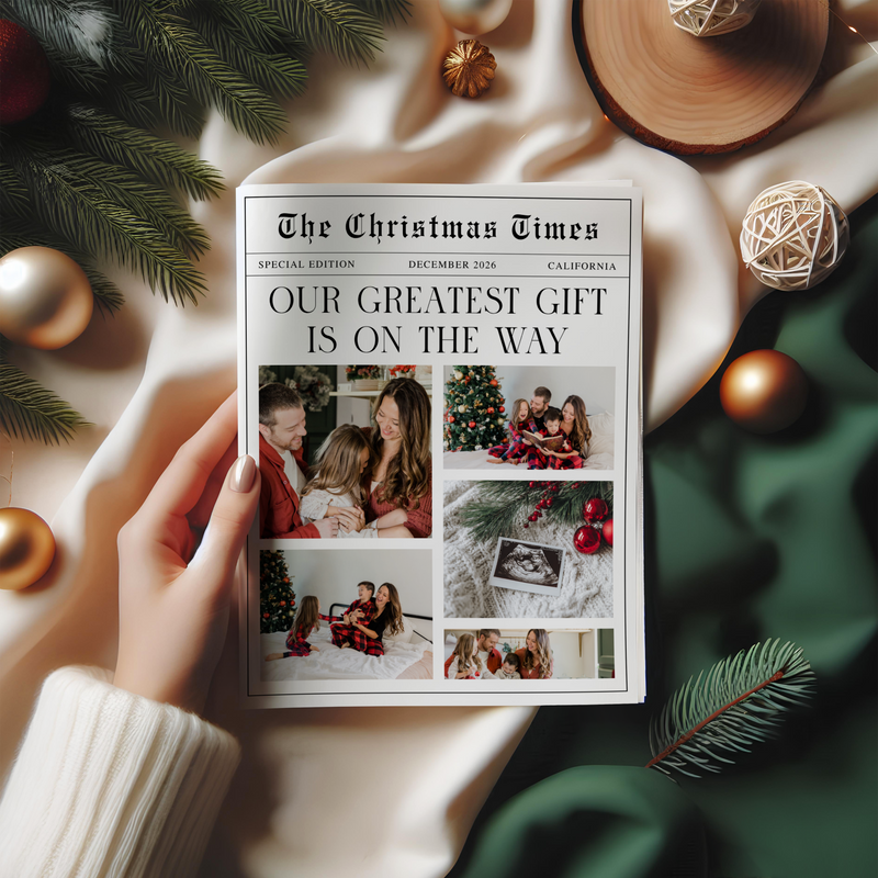 Christmas Pregnancy Announcement Newspaper Template Foldable NP4