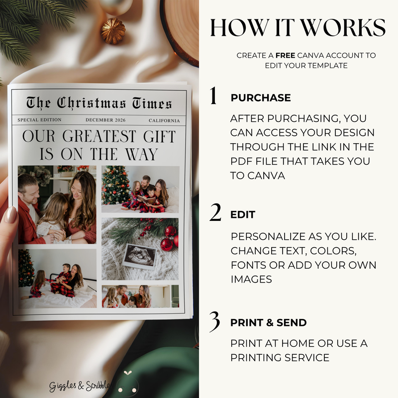 Christmas Pregnancy Announcement Newspaper Template Foldable NP4