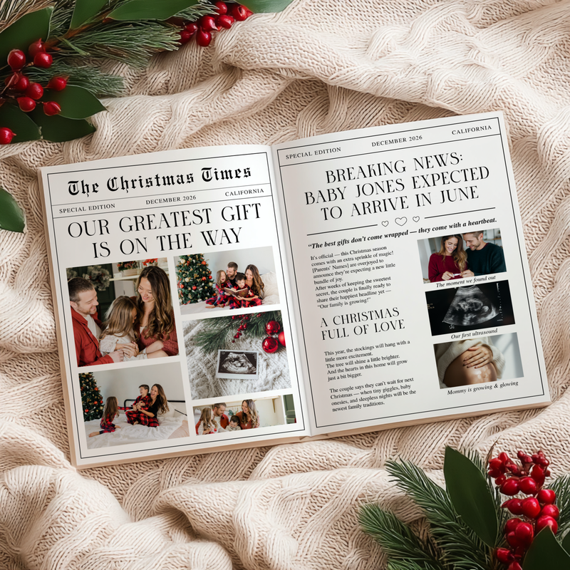 Christmas Pregnancy Announcement Newspaper Template Foldable NP4