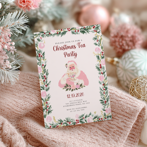 Pink Preppy Christmas Tea Party Invitation L72