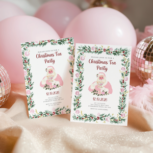Pink Preppy Christmas Tea Party Invitation L72