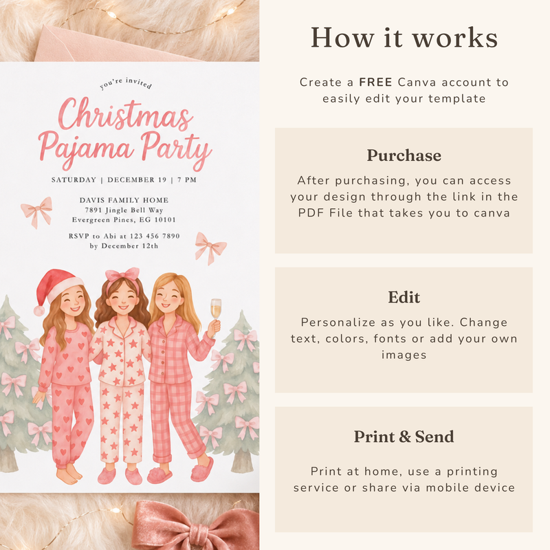 Christmas Pajama Party Invitation Template for Adult (Champagne) L34
