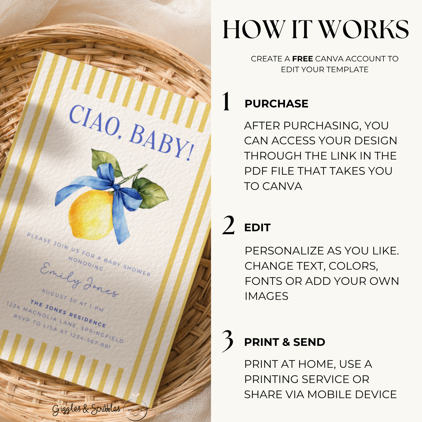Ciao Baby Lemon Citrus Baby Shower Invitation Bundle BS215