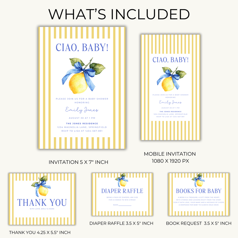 Ciao Baby Lemon Citrus Baby Shower Invitation Bundle BS215