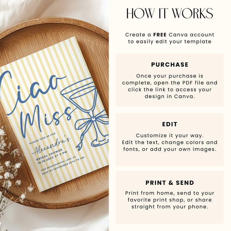Ciao Miss Italian Bridal Shower Invitation Template L26