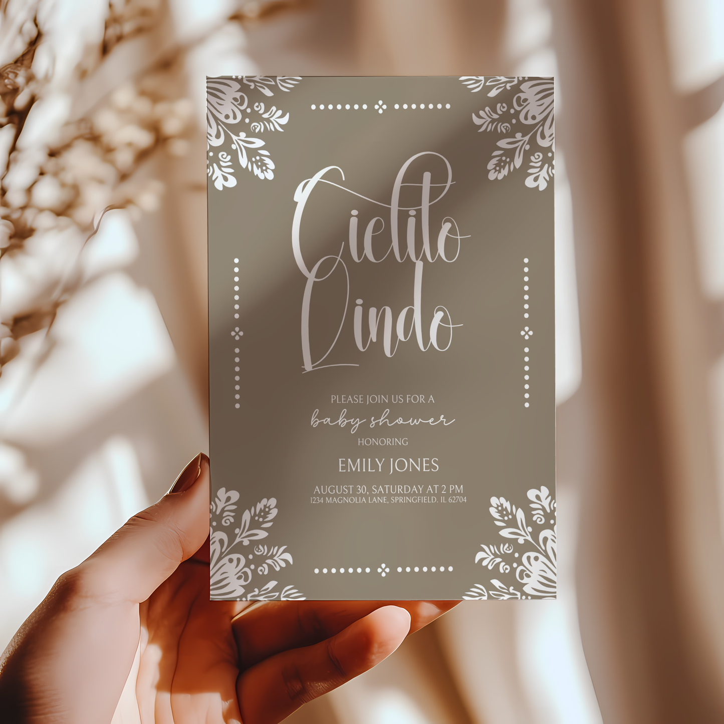 Baby Shower Invitation Bundle - Cielito Lindo Mexican Folk Style Beige Brown BS56