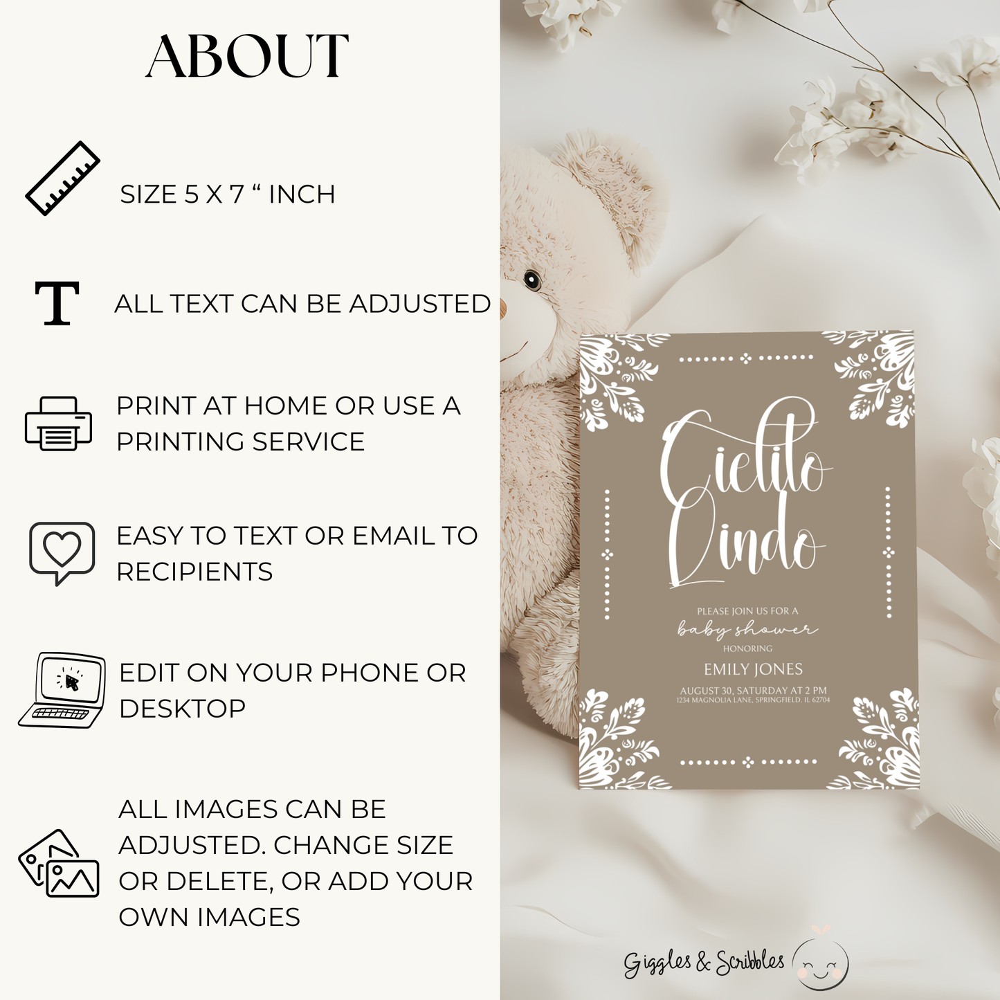 Baby Shower Invitation - Cielito Lindo Beige BS56