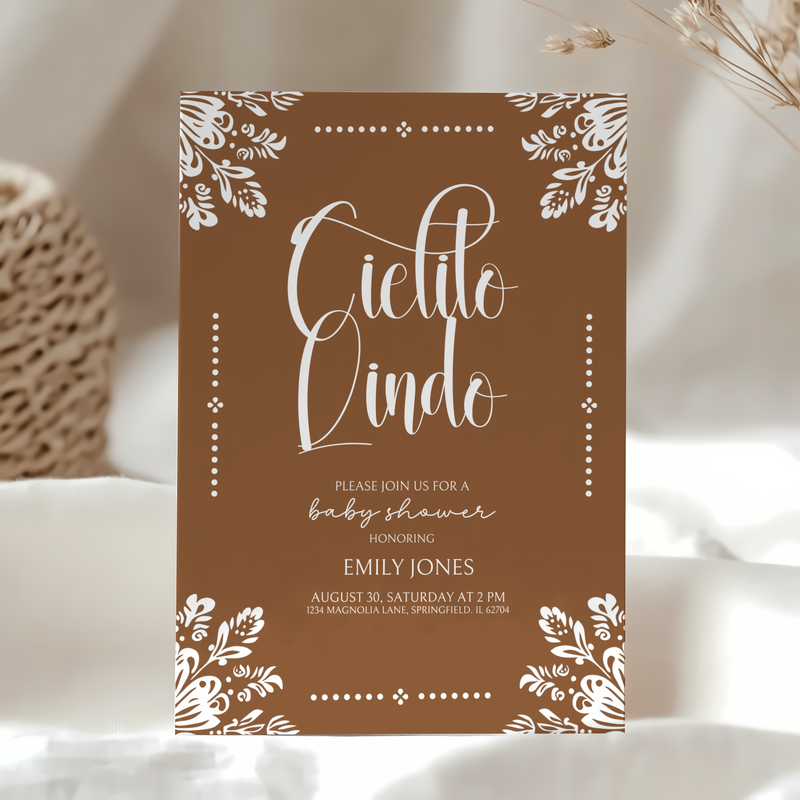 Baby Shower Invitation Bundle - Cielito Lindo Brown Mexican Style BS54