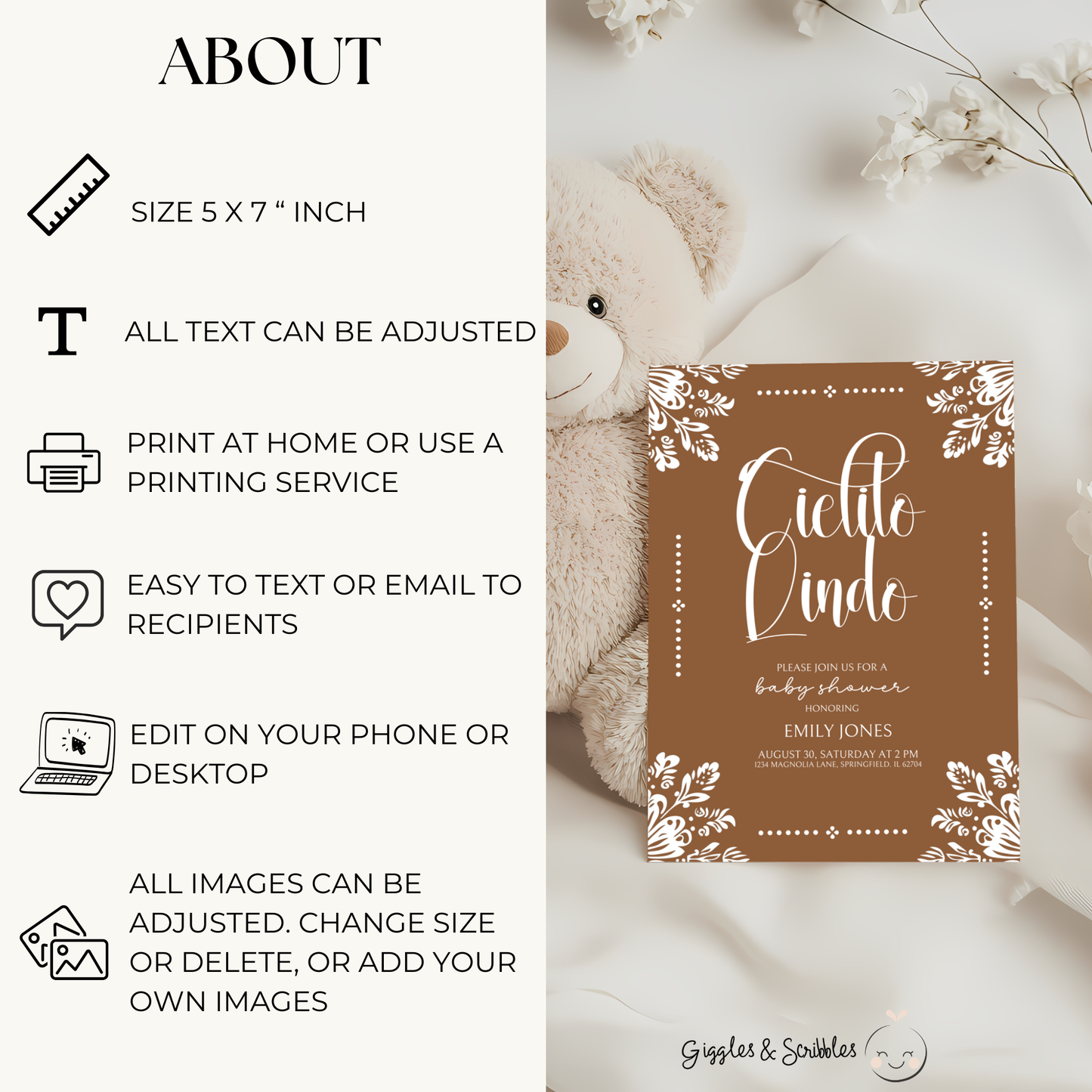 Baby Shower Invitation - Cielito Lindo Brown BS54