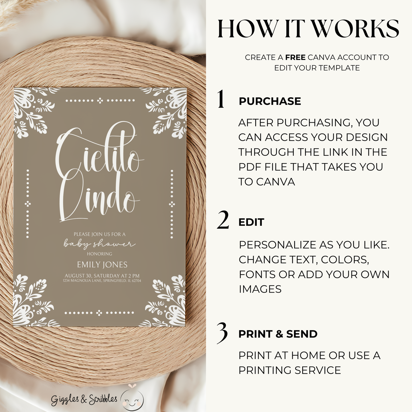 Baby Shower Invitation Bundle - Cielito Lindo Mexican Folk Style Beige Brown BS56
