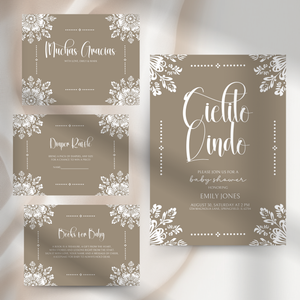 Baby Shower Invitation Bundle - Cielito Lindo Mexican Folk Style Beige Brown BS56