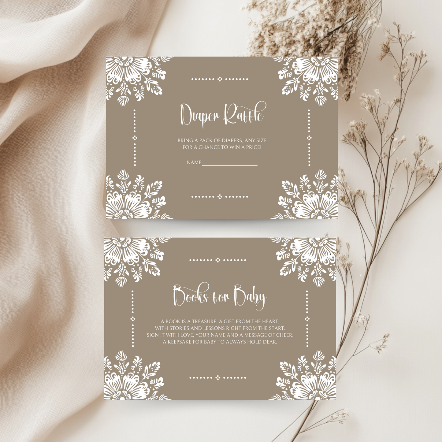 Baby Shower Invitation Bundle - Cielito Lindo Mexican Folk Style Beige Brown BS56