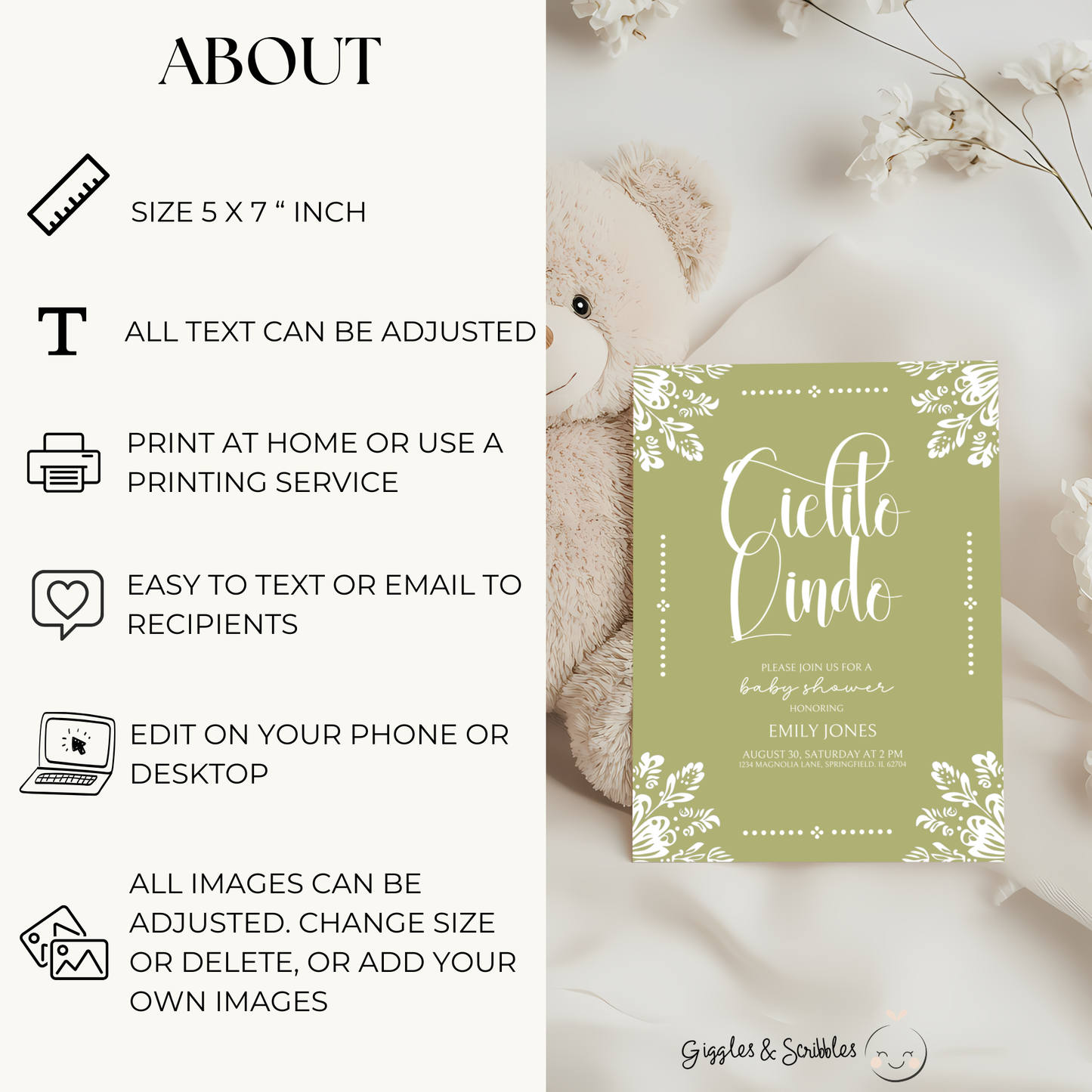Baby Shower Invitation - Cielito Lindo Green BS52