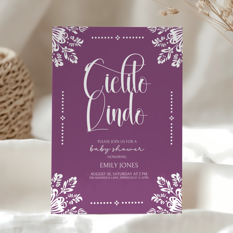 Baby Shower Invitation Bundle - Cielito Lindo Purple Plum BS51