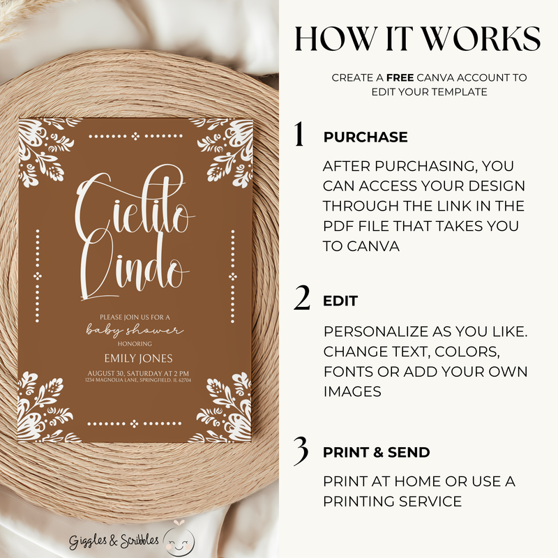 Baby Shower Invitation Bundle - Cielito Lindo Brown Mexican Style BS54