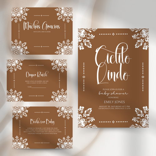 Baby Shower Invitation Bundle - Cielito Lindo Brown Mexican Style BS54