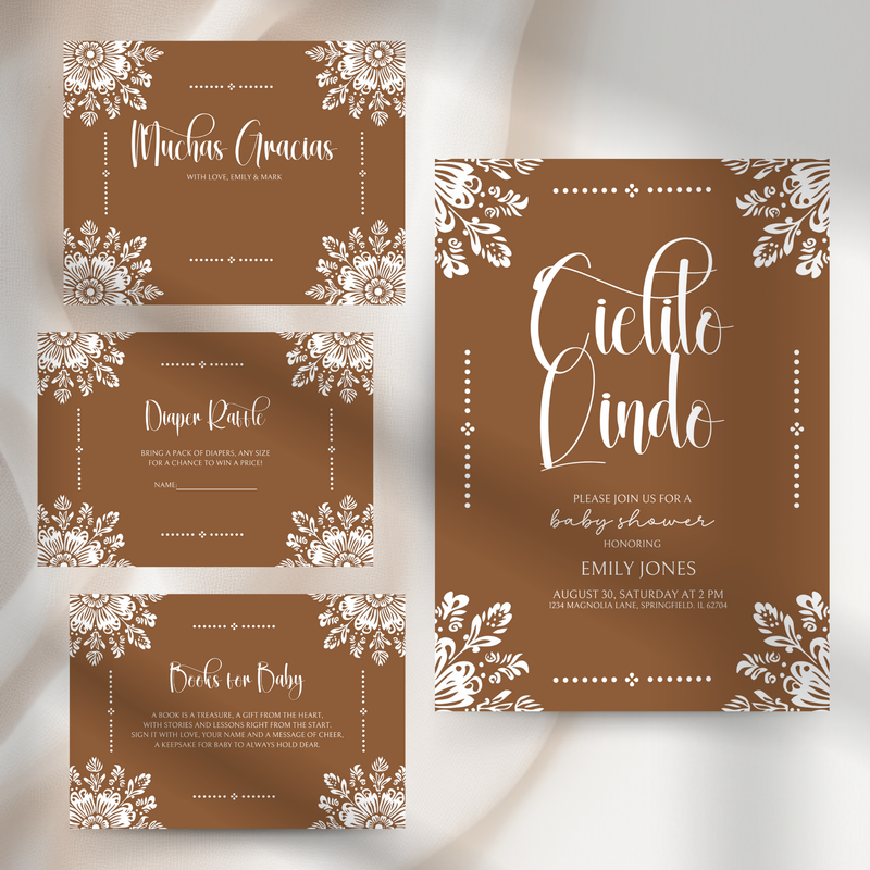 Baby Shower Invitation Bundle - Cielito Lindo Brown Mexican Style BS54