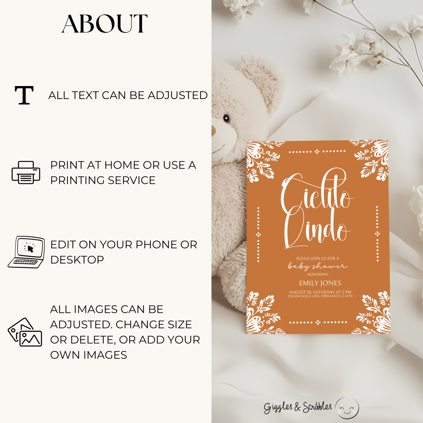 Baby Shower Invitation Bundle - Cielito Lindo Terracotta Orange Brown Mexican Style BS54