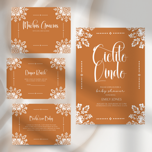 Baby Shower Invitation Bundle - Cielito Lindo Terracotta Orange Brown Mexican Style BS54