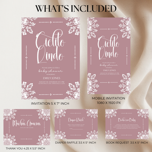 Baby Shower Invitation Bundle - Cielito Lindo Pink Purple Mauve BS50