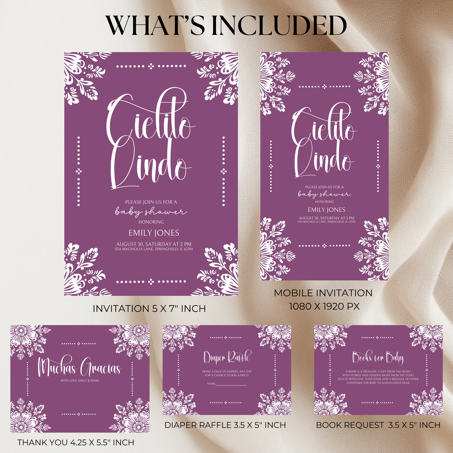 Baby Shower Invitation Bundle - Cielito Lindo Purple Plum BS51