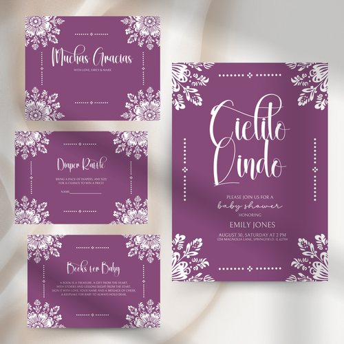 Baby Shower Invitation Bundle - Cielito Lindo Purple Plum BS51