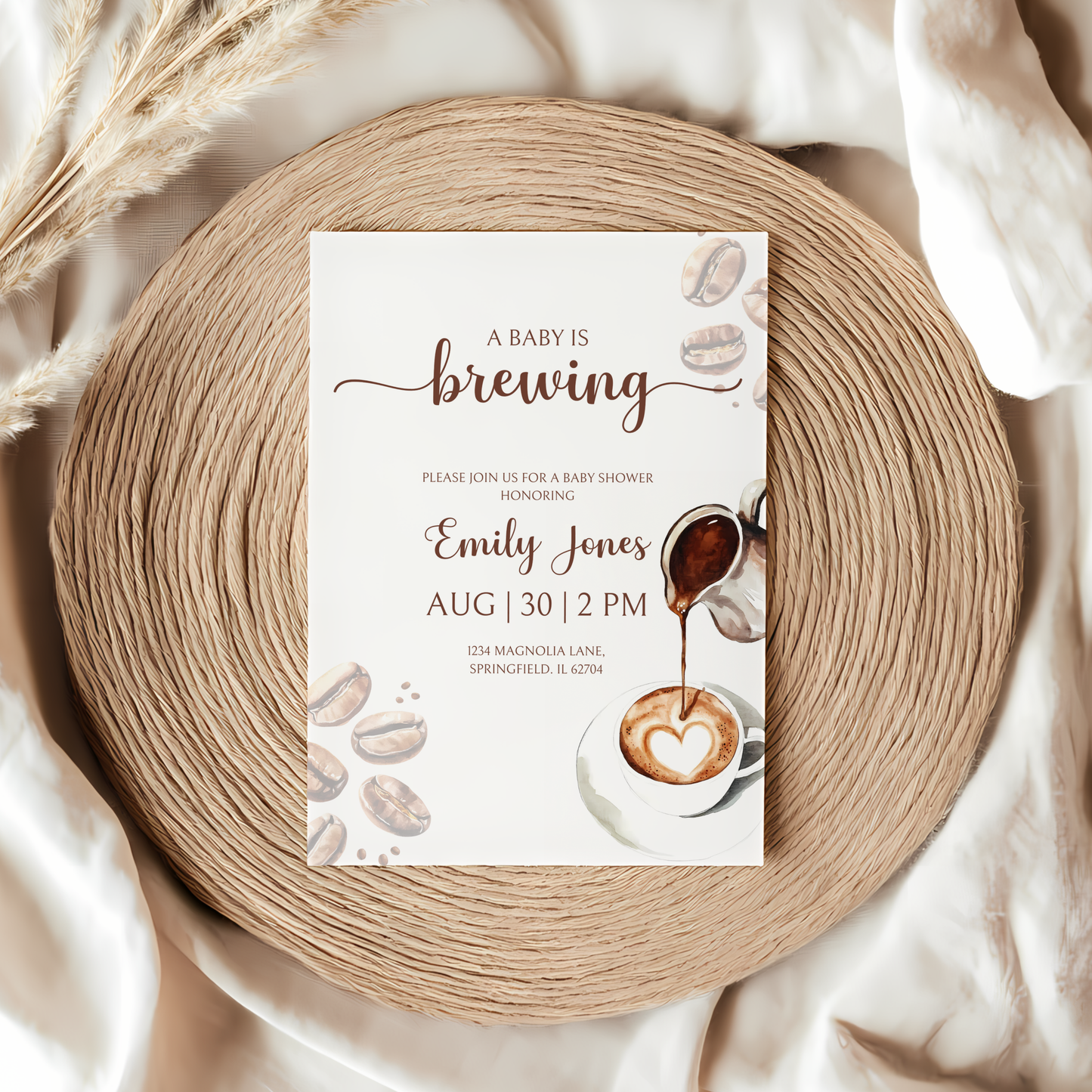 Baby Shower Invitation - Coffee Bean Baby is Brewing BS60
