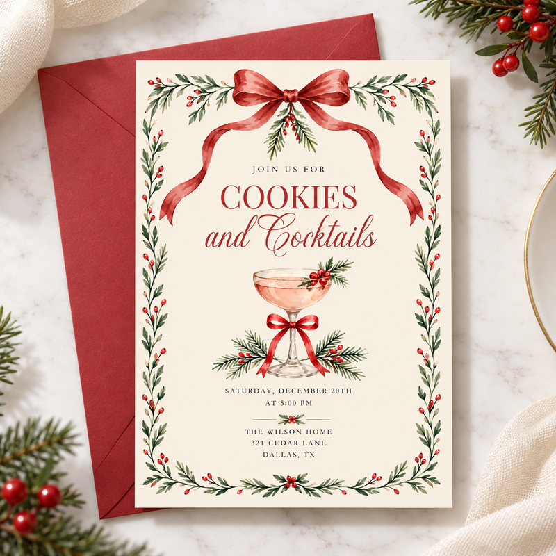 Cookies & Cocktails Christmas Invitation L192