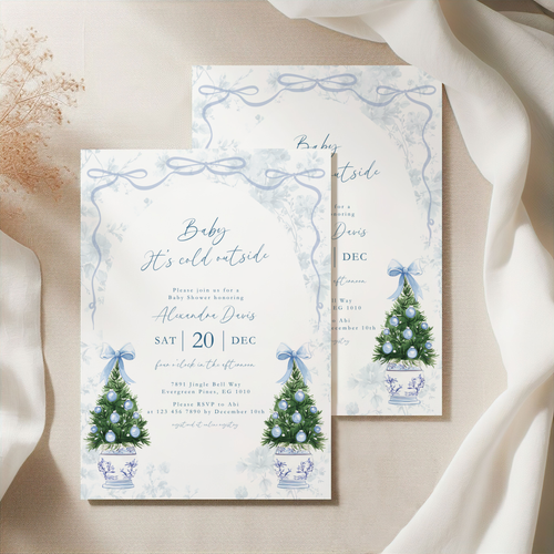 Blue Coquette Christmas Baby Shower Invitation Template L39