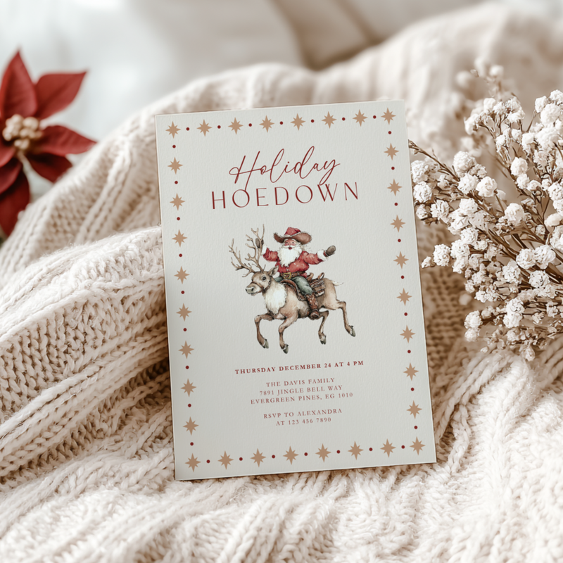Cowboy Santa Holiday Hoedown Christmas Party Invitation L64