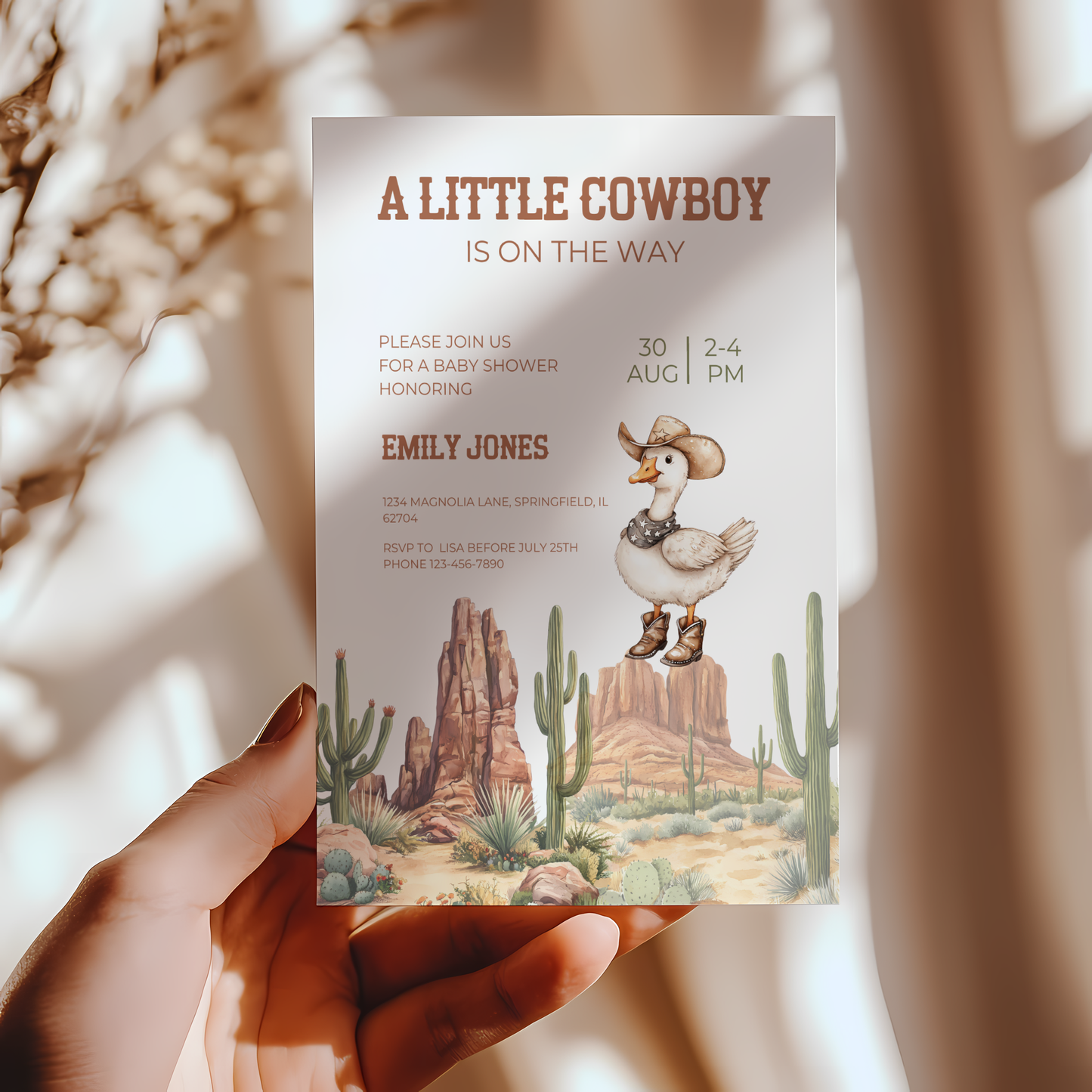 Baby Shower Invitation - Cowboy Goose Western Desert BS81